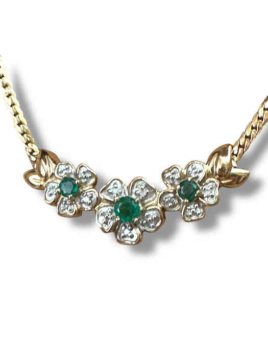 14K Gold Tourmaline & Diamond Necklace – Floral Design, 17.5", October Birthstone, Gift for Her, 6.34g