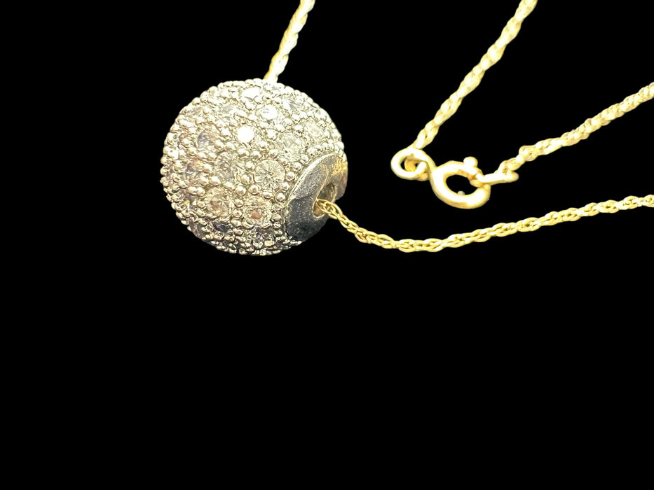 Timeless 14KF Yellow Gold Chain & 10K White Gold Ball Pendant with Sapphire-EZ Jewelry and Decor