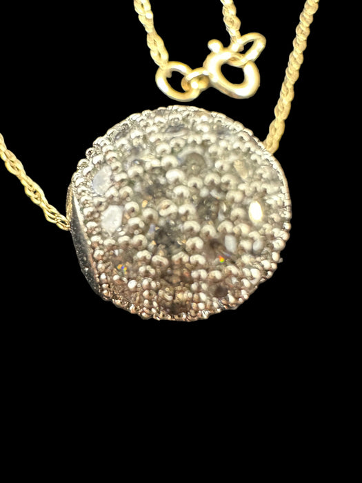 Timeless 14KF Yellow Gold Chain & 10K White Gold Ball Pendant with Sapphire-EZ Jewelry and Decor