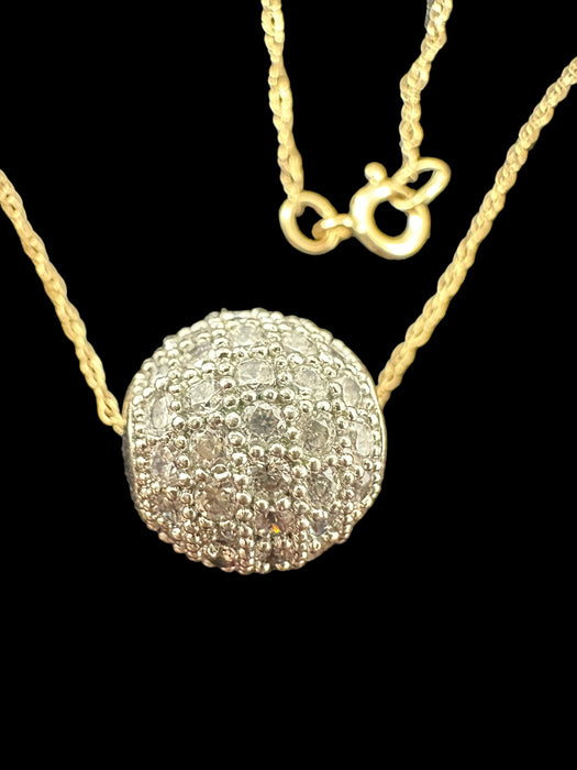 Timeless 14KF Yellow Gold Chain & 10K White Gold Ball Pendant with Sapphire-EZ Jewelry and Decor