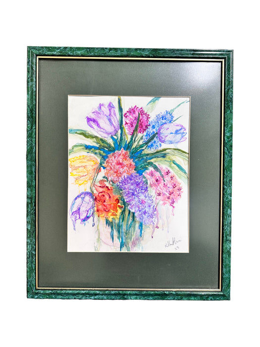 Modern Watercolor Original Flower Framed Painting. By R.Mansourkhani 18” x 21”-EZ Jewelry and Decor