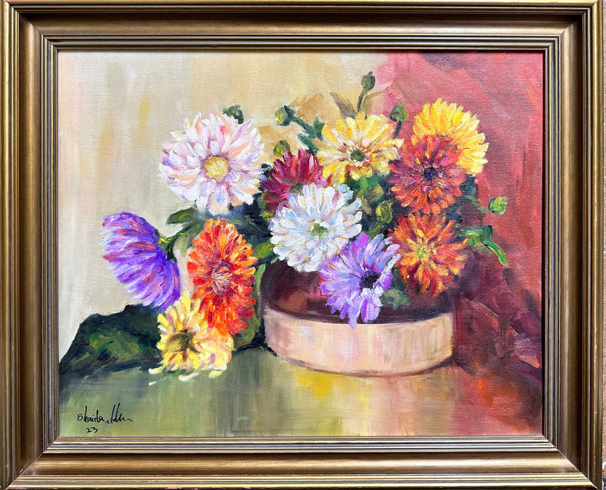 Daisies Original Oil Painting, Framed Floral Modern Painting by Shaida. M-EZ Jewelry and Decor