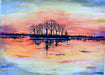 Landscape Sunset Watercolor Framed Painting, 15 x 12” by Shaida-EZ Jewelry and Decor