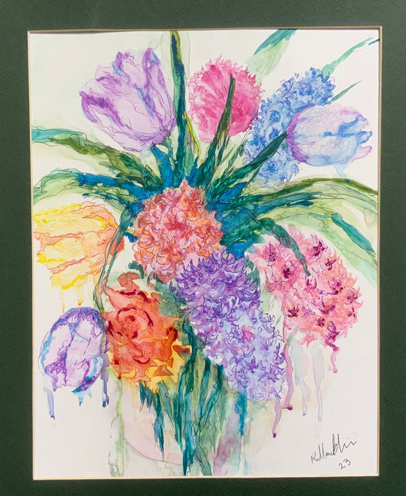 Modern Watercolor Original Flower Framed Painting. By R.Mansourkhani 18” x 21”-EZ Jewelry and Decor