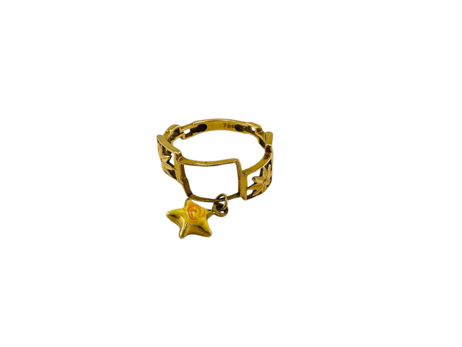 18k Gold Geometric Ring with Star Charm | Unique Openwork Design | Hallmarked 750, Size 6.2