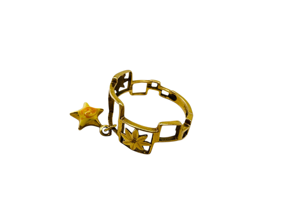 18k Gold Geometric Ring with Star Charm | Unique Openwork Design | Hallmarked 750, Size 6.2