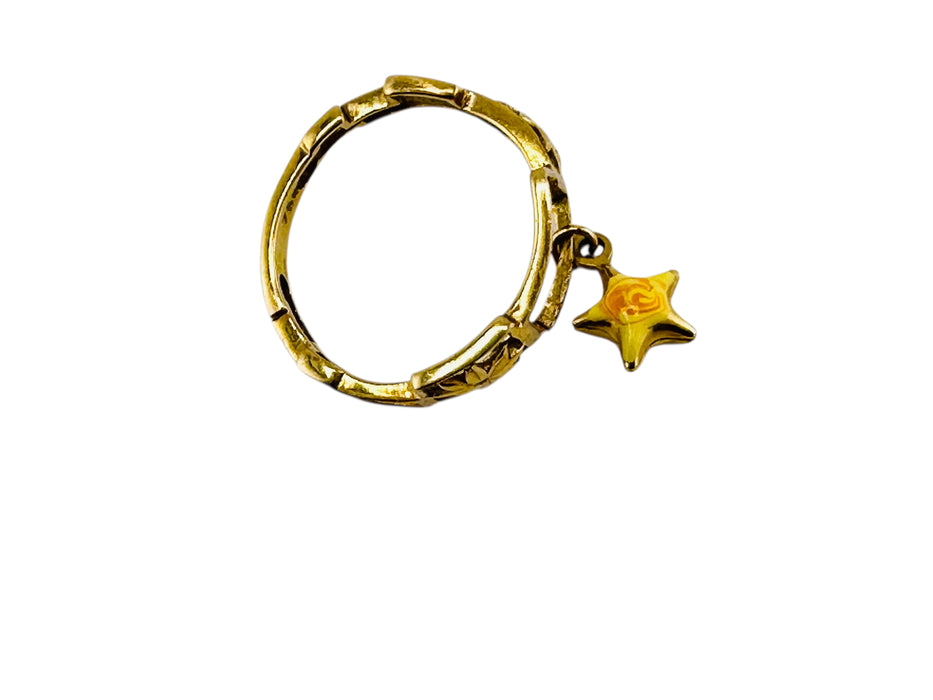 18k Gold Geometric Ring with Star Charm | Unique Openwork Design | Hallmarked 750, Size 6.2