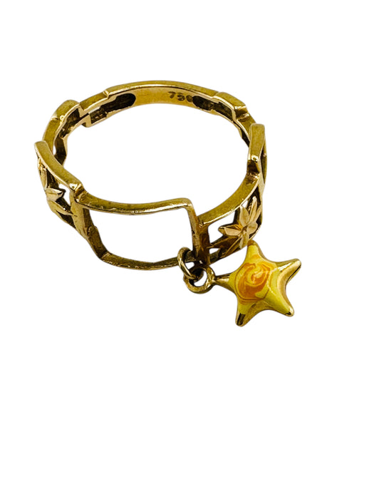 18k Gold Geometric Ring with Star Charm | Unique Openwork Design | Hallmarked 750, Size 6.2