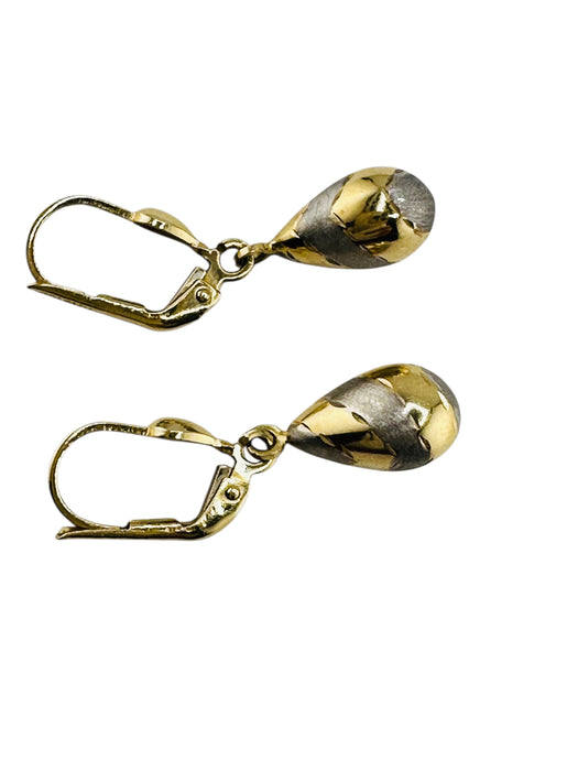 14k Gold Two-Tone Teardrop Earrings | Leverback Dangle | 1.13” | Hallmarked 14k