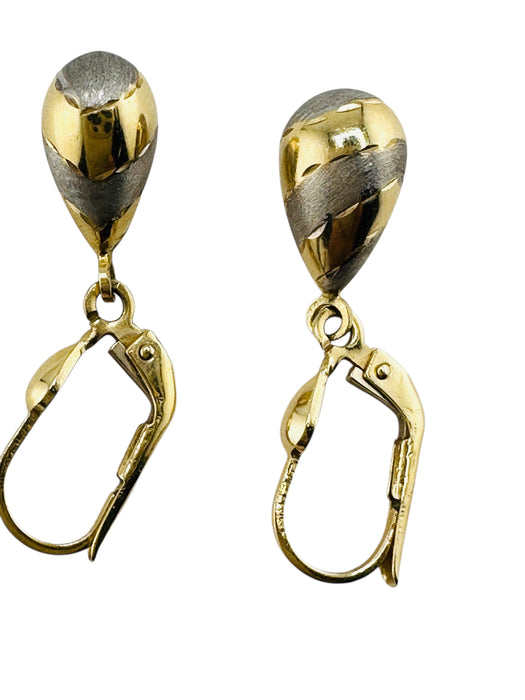 14k Gold Two-Tone Teardrop Earrings | Leverback Dangle | 1.13” | Hallmarked 14k