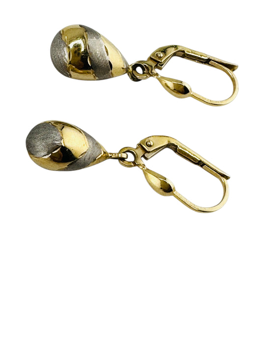 14k Gold Two-Tone Teardrop Earrings | Leverback Dangle | 1.13” | Hallmarked 14k