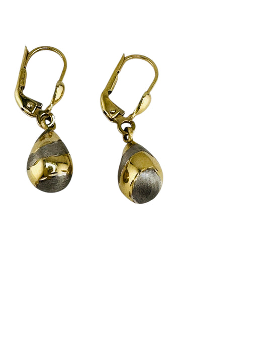 14k Gold Two-Tone Teardrop Earrings | Leverback Dangle | 1.13” | Hallmarked 14k