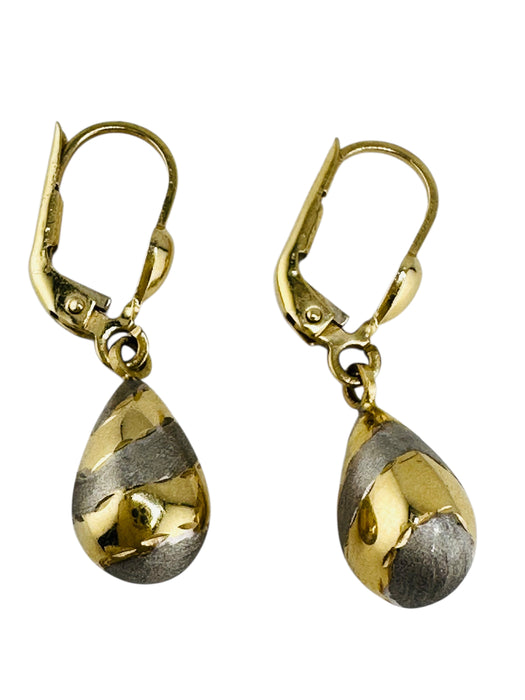 14k Gold Two-Tone Teardrop Earrings | Leverback Dangle | 1.13” | Hallmarked 14k