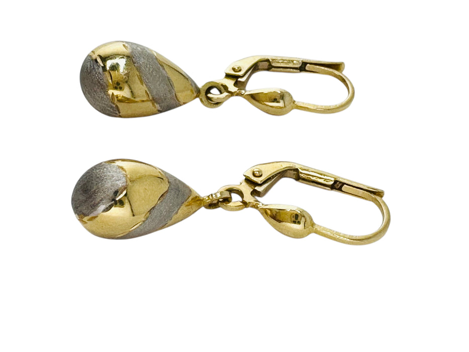 14k Gold Two-Tone Teardrop Earrings | Leverback Dangle | 1.13” | Hallmarked 14k