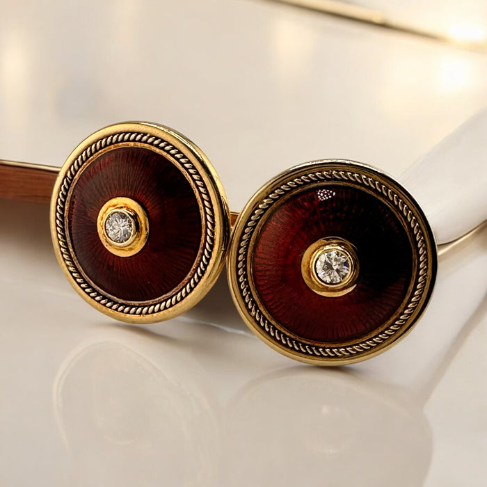 18k Gold And Diamond Cufflinks 17.41 Gr 0.78” Diameter. Best Gift for Him