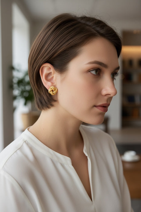 14K Gold Large Knot Stud Earrings.0.71in- 5.5g