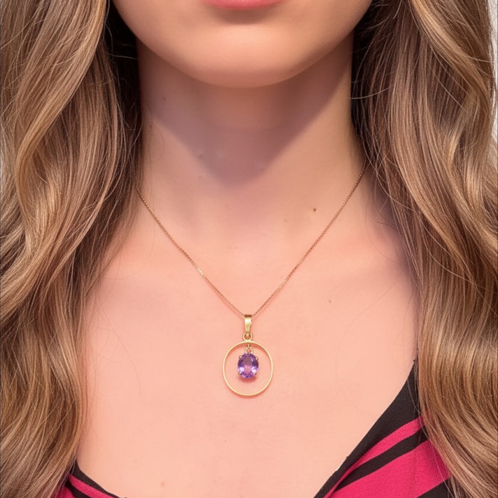 18K Gold Purple Amethyst   2.25 carats Pendant Necklace on 14K Flat Chain 16” | 5.9g | February Birthstone Gift