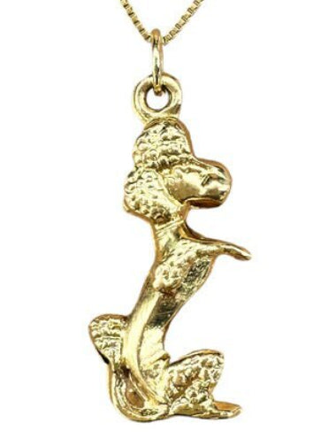 18k Gold Poodle Pendant Necklace 1 inch T, 18" Chain 14k gold,.Standing Poodle , Pendant Necklace-EZ Jewelry and Decor