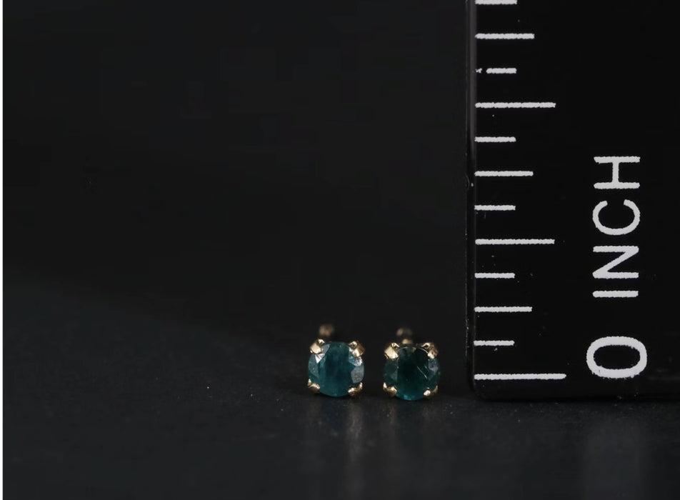 18K Gold and Grandidierite Stud Earrings Stud Small Gold Earrings-EZ Jewelry and Decor