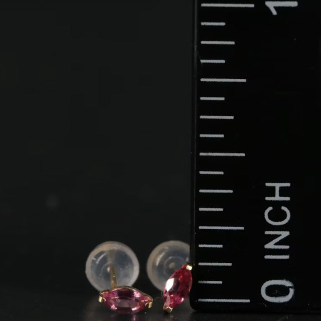 18K Spinel Stud Earrings, Small Natural Red Spinel Stud Earrings, Almond shape-EZ Jewelry and Decor