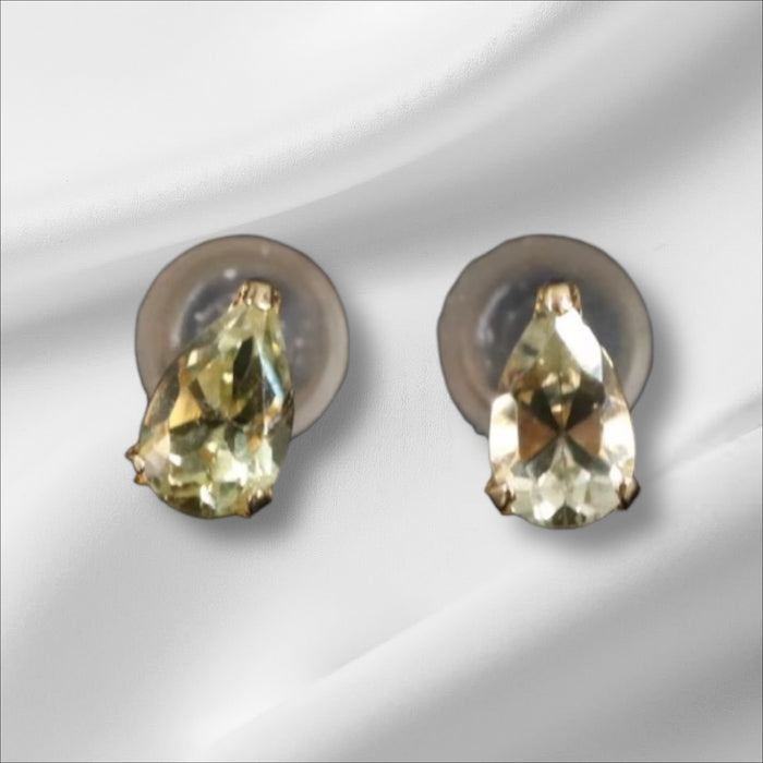 18K Gold Natural Chrysoberyl Stud Earrings, Small Drop Shape Gem Stud Earrings-EZ Jewelry and Decor