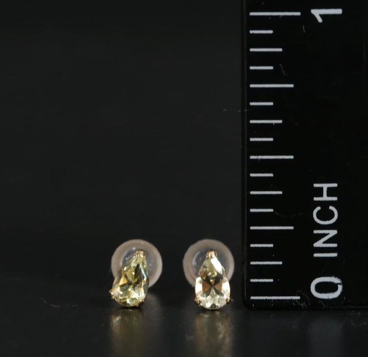 18K Gold Natural Chrysoberyl Stud Earrings, Small Drop Shape Gem Stud Earrings-EZ Jewelry and Decor