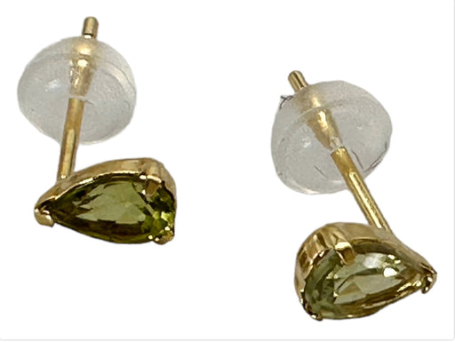 18K Gold Natural Chrysoberyl Stud Earrings, Small Drop Shape Gem Stud Earrings-EZ Jewelry and Decor