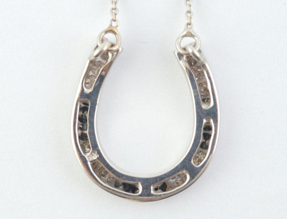 Elegant White and Black Diamond Horseshoe Necklace in 14k White Gold and .30 c-EZ Jewelry and Decor