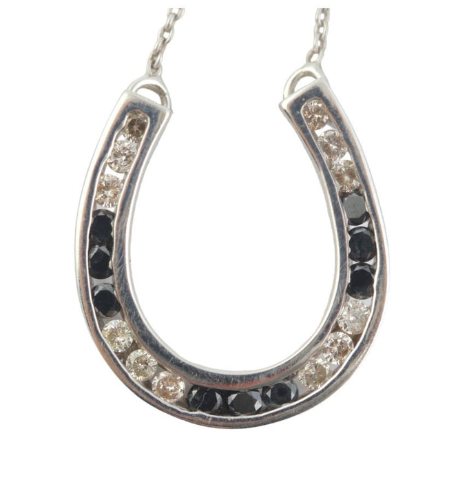 Elegant White and Black Diamond Horseshoe Necklace in 14k White Gold and .30 c-EZ Jewelry and Decor