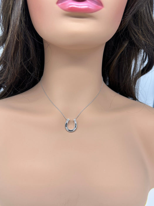 Elegant White and Black Diamond Horseshoe Necklace in 14k White Gold and .30 c-EZ Jewelry and Decor