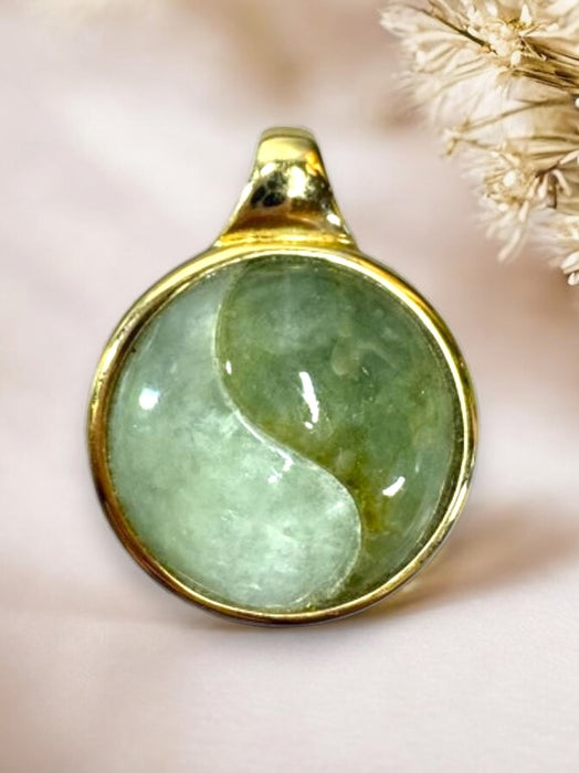 Jade Yin-Yang Pendant in 14K & Green Jade. 1.17 inches Tall,  Balance Spiritual Pendant, Good Fortune Pendant