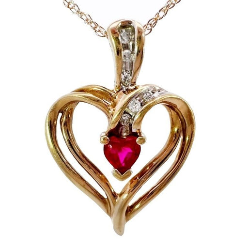 Pendant Necklace in Ruby & Diamond Swirl Heart Pendant 10k Yellow Gold-EZ Jewelry and Decor