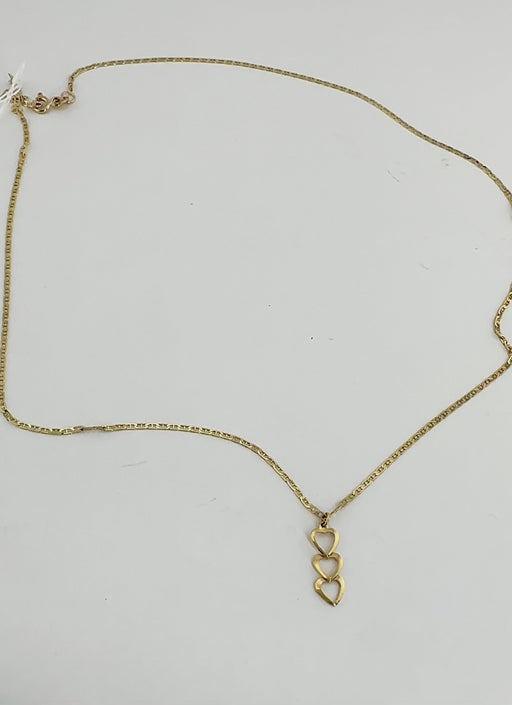 10k gold necklace, love necklace, three hearts pendant, Italian gold jewelry, 10k 