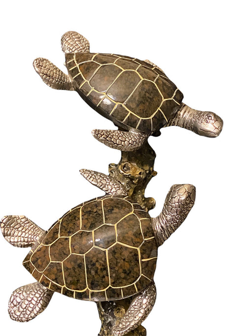 Vintage Sea Turtle Duet Figures, Hand Crafted, 12”-EZ Jewelry and Decor