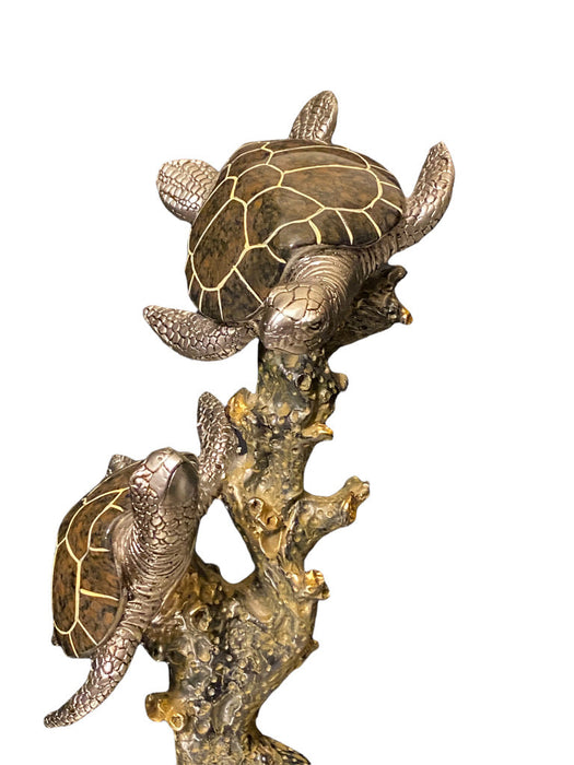 Vintage Sea Turtle Duet Figures, Hand Crafted, 12”-EZ Jewelry and Decor