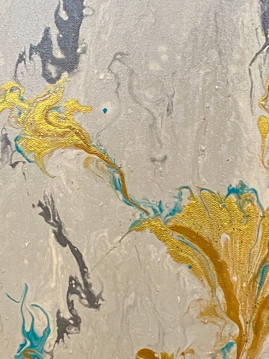 Golden Flowers Abstract Painting, Framed Original Painting, by R. Mansourkhani, 30.5” x  26”-EZ Jewelry and Decor
