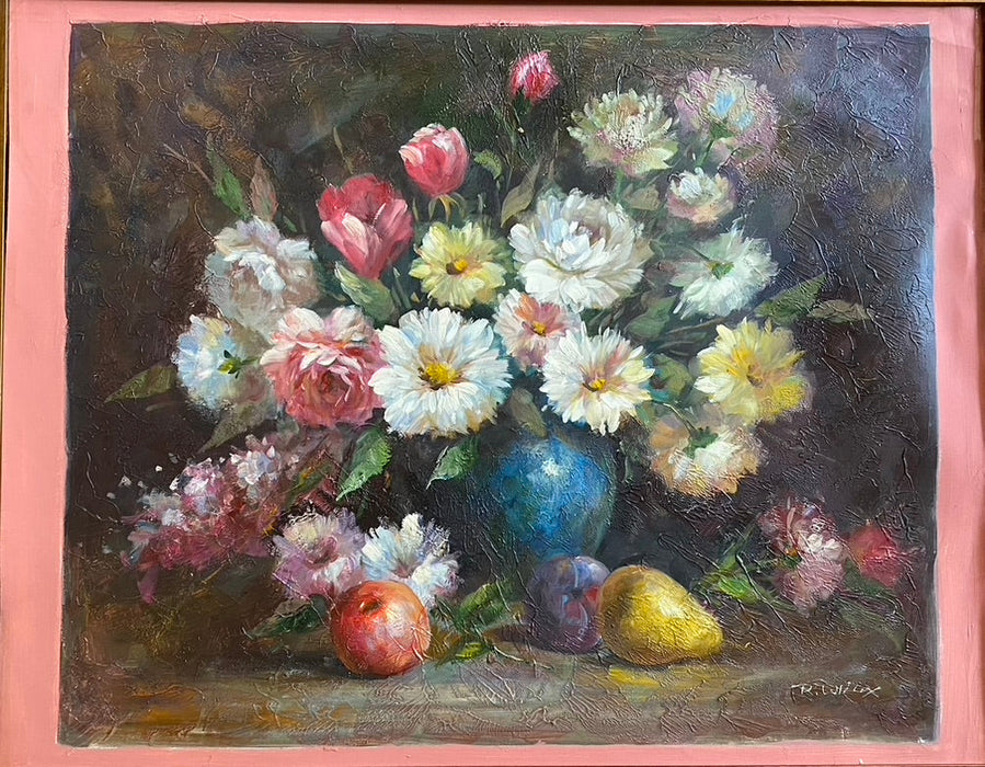 R. Wilcox, Flowers & Fruit. Framed Original Oil Painting, 28’ x 35”-EZ Jewelry and Decor