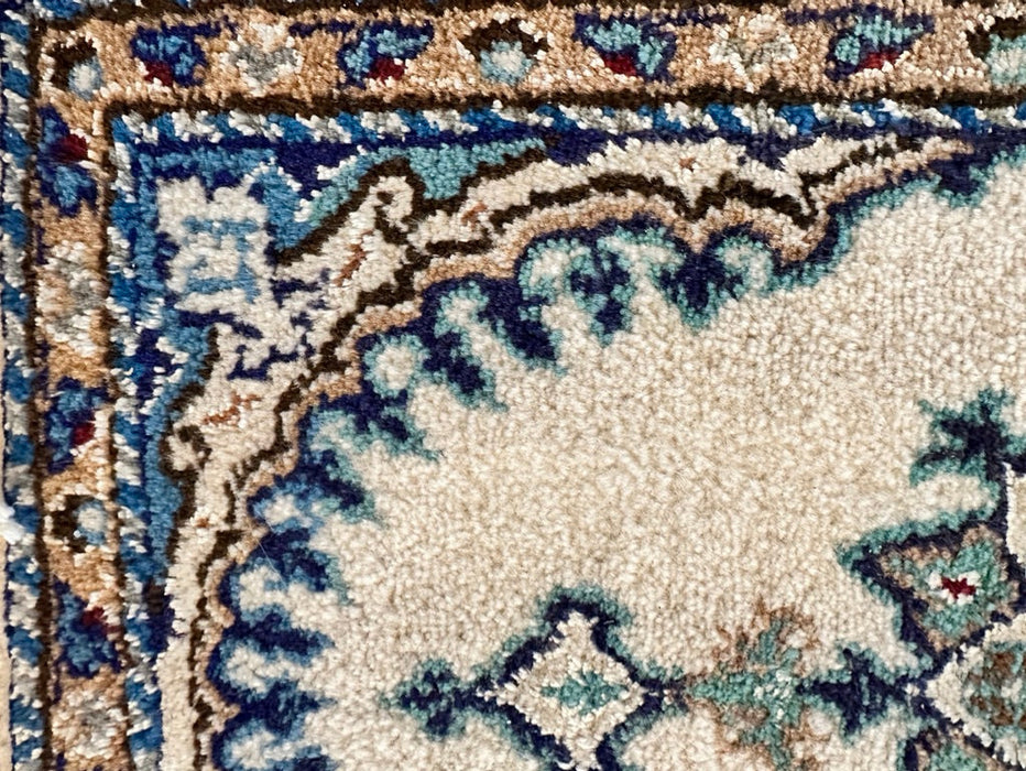 Persian Hand Knotted Small Rug- Nain Design, Wool & Silk accent, 24” x 15”-EZ Jewelry and Decor