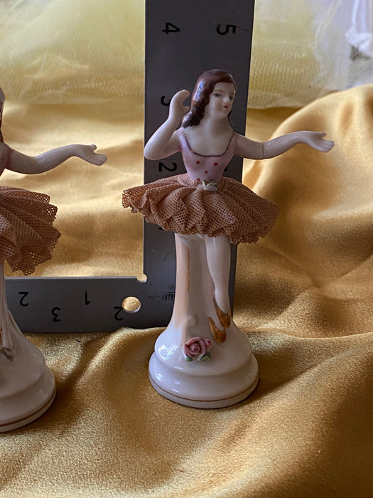 Two Lace Porcelain Ballerinas Figurines, One Rubber Baby on Chair-EZ Jewelry and Decor