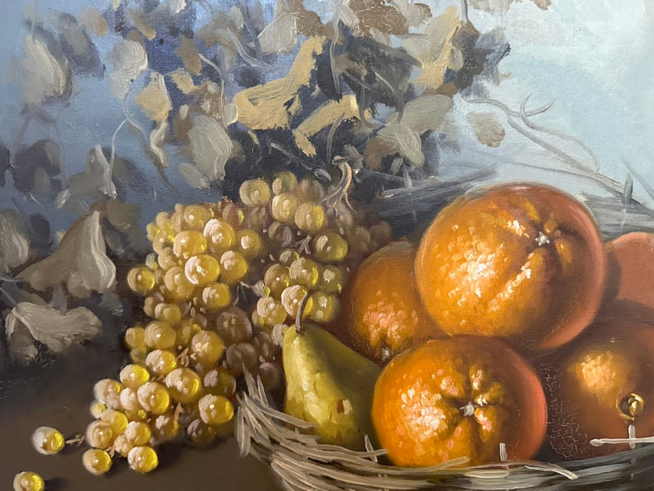 Jose Rosales, Still Life with Fruit & Jar, Framed Original Oil Painting, Signed. Framed 31” x 43”-EZ Jewelry and Decor