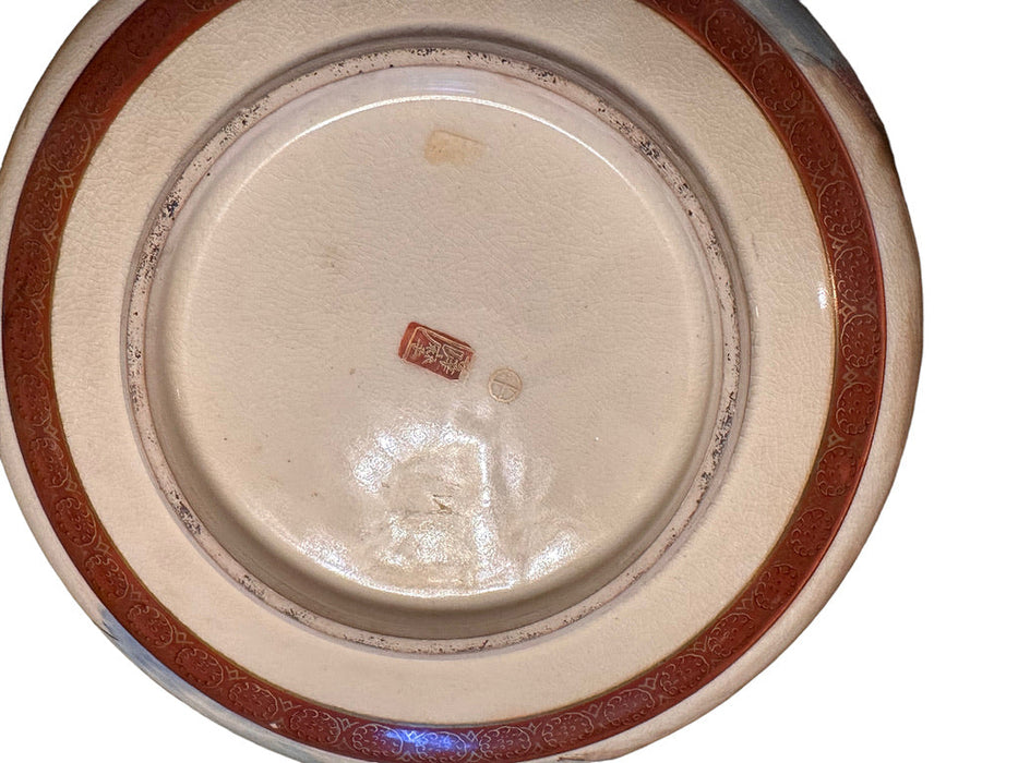 Antique Japanese Satsuma 8.5in Bowl on Wooden Stand, Hand Made & painted. Taisho period Signed & Trimmed in Gold-EZ Jewelry and Decor