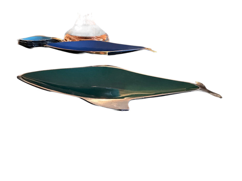 Large Fish Trays, Enameled Tray in Blue, Black, Green. Serving Tray/ Shelf Décor, Dresser Tray, Enameled Painted.16" L, 7" W.-EZ Jewelry and Decor