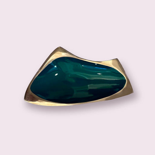 Enameled Tray in Green and Gold. Serving Tray/ Shelf Décor, Dresser Tray, Enameled Painted. 8.5” x 4.5”-EZ Jewelry and Decor