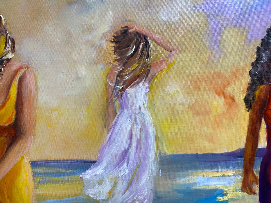R. Mansourkhani , On a Beach. Original Oil Painting, 32” x 41”-EZ Jewelry and Decor