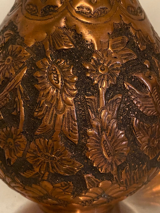 Persian Engraved Copper Handcrafted Vase, Ghalamzani. 11.5”-EZ Jewelry and Decor