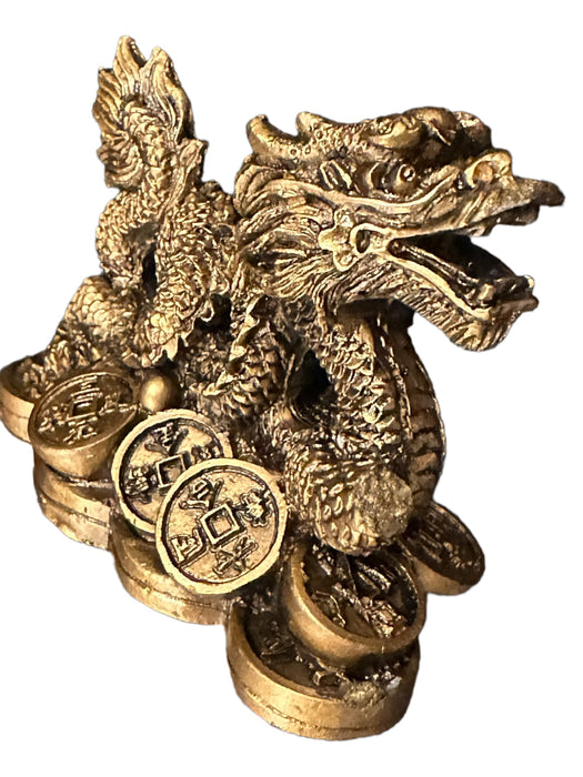 Vintage Chinese Resin Golden Dragon, 2 “ x  2.5”-EZ Jewelry and Decor