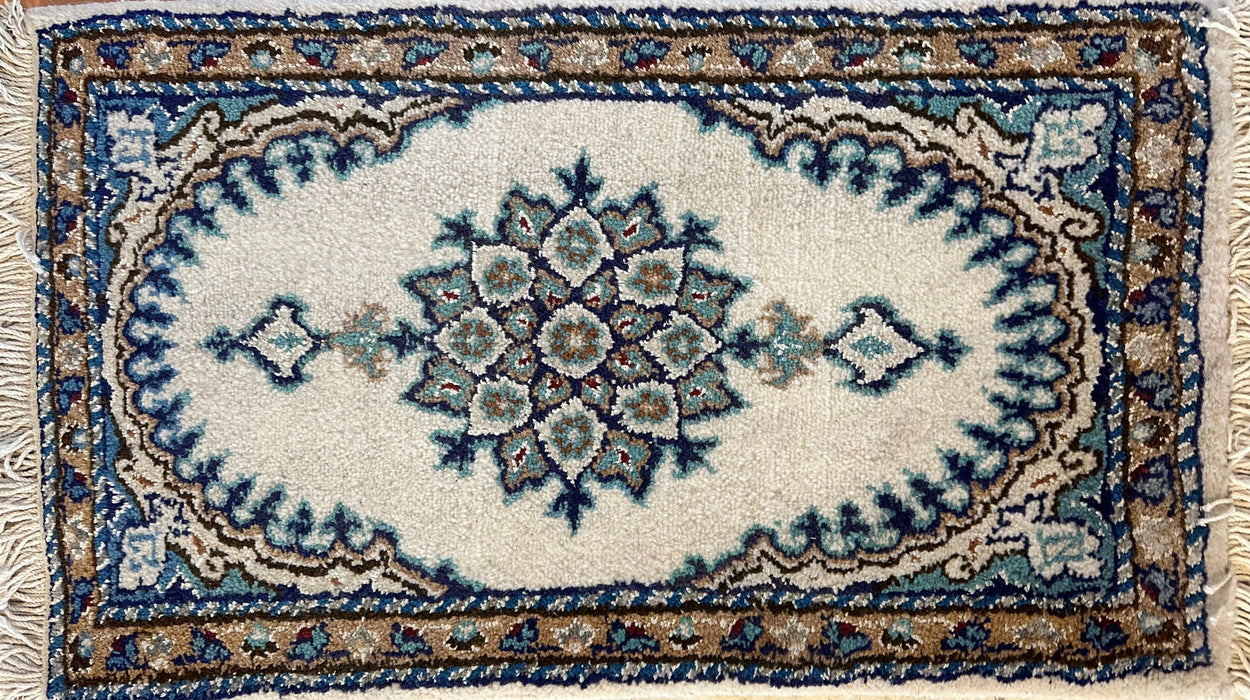 Persian Hand Knotted Small Rug- Nain Design, Wool & Silk accent, 24” x 15”-EZ Jewelry and Decor