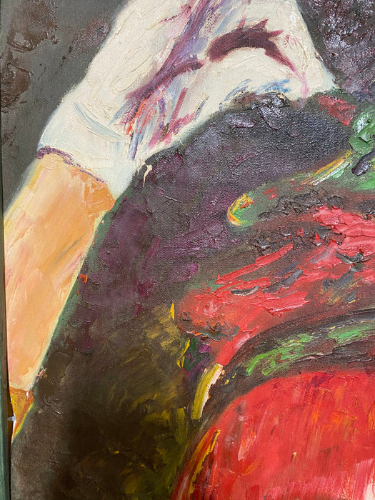 Shaida, Cheerful Clown, Oil Painting, 27" x 20.5"-EZ Jewelry and Decor
