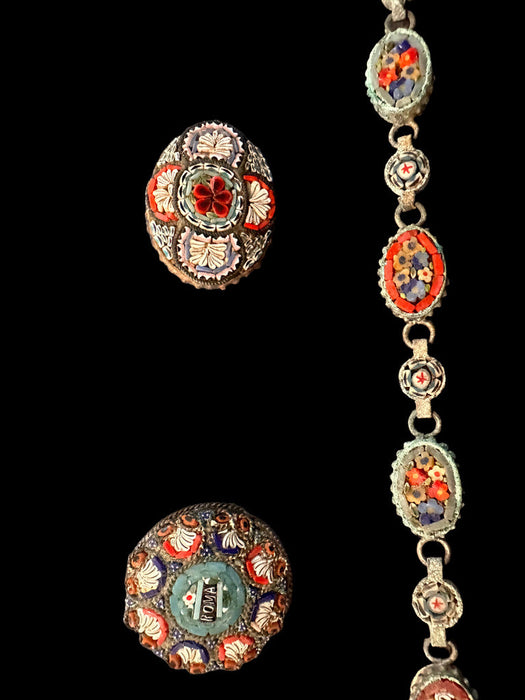 Antique Italian Mili Fiori Micro Mosiac BraceletAnd Two Brooches Set, Gift Boxed-EZ Jewelry and Decor