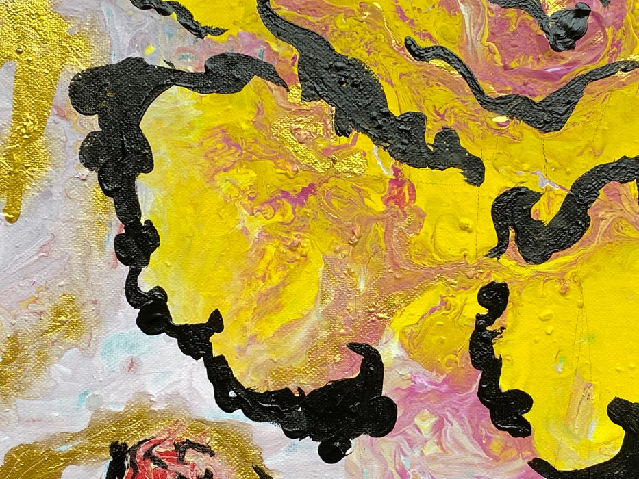 Shaida Mansourkhani, Yellow Roses, Framed Acrylic Original Painting. 23.5” x 19.5”-EZ Jewelry and Decor